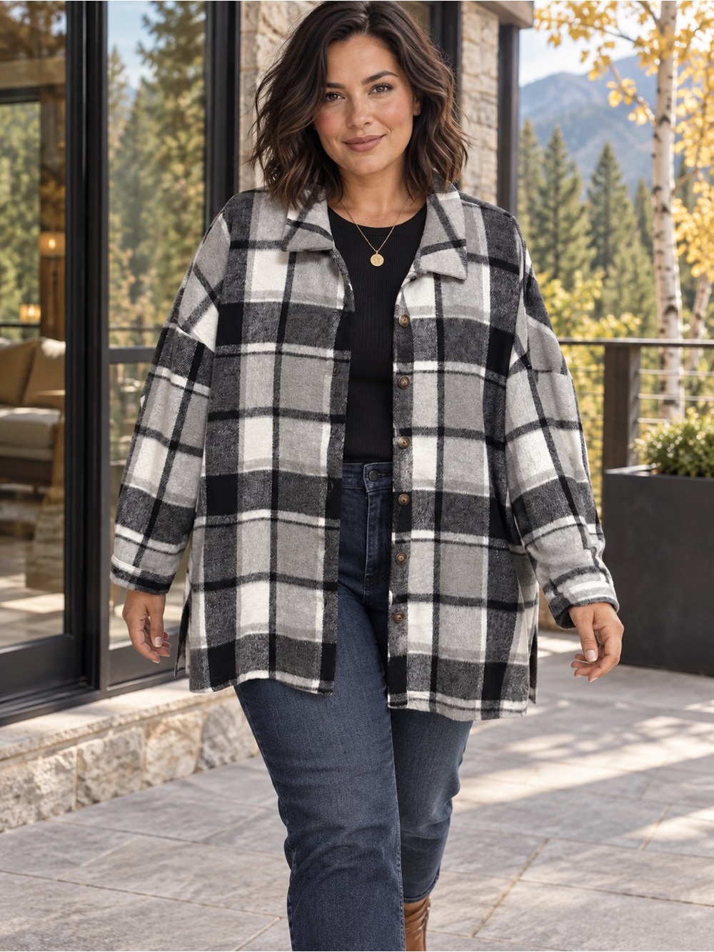 Boutique Plaid Oversized Shacket Duster 2XL